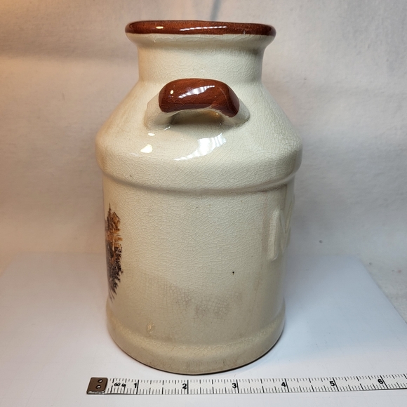 Milk Can Jug VASE Ceramic Handles 7" Tall Design Country Farmhouse Cream Browns - Picture 4 of 12